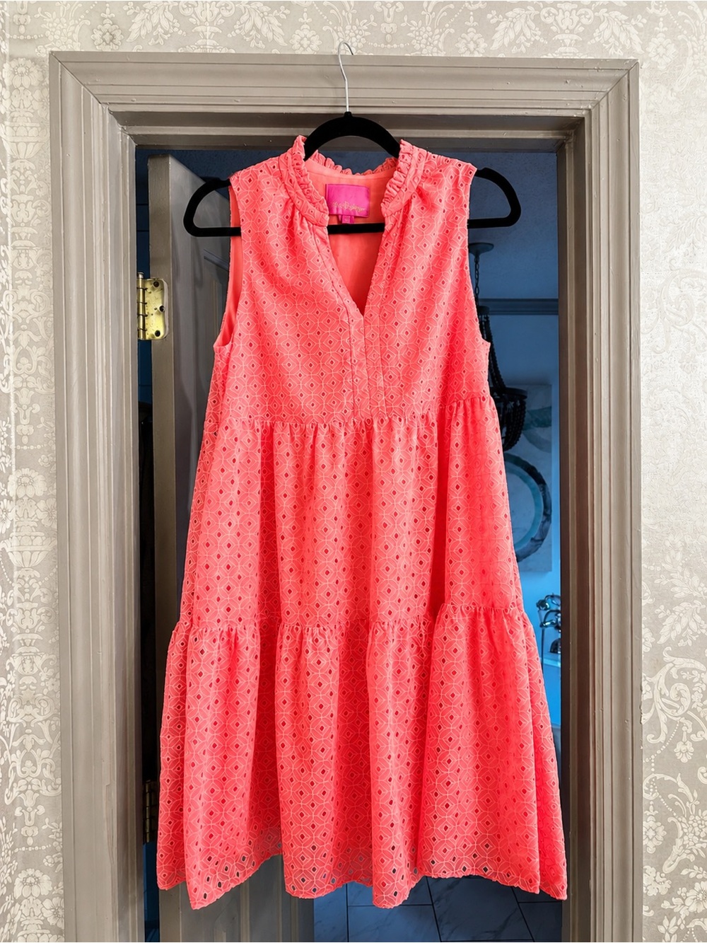 Lilly Pulitzer Novella Eyelet Swing Dress Coral Mini Medallion S